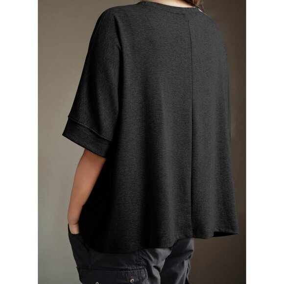 🆕 Women Black Dolman Sleeve Tops Loose Oversized Crewneck Flowy T Shirts Basic - Picture 4 of 5